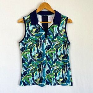 LILLIE GREEN Size Medium Sleeveless Collared Golf Top Tropical Print